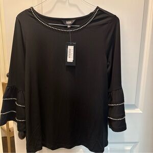 Slim Factor Investments Black Blouse Top with Rhinestone Trim Medium NWT